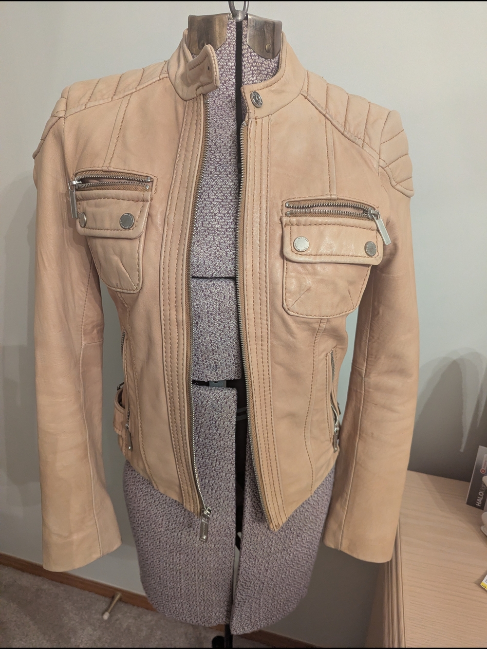 MICHAEL Michael Kors Blush Beige Leather Moto Jacket
